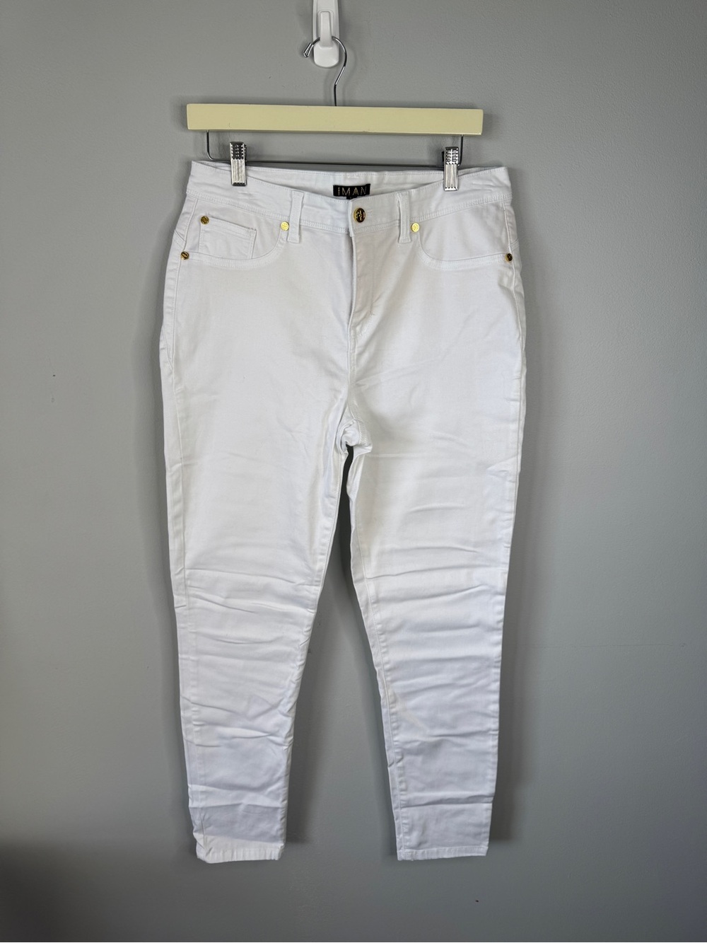 IMAN White Skinny Jeans with Gold-Tone Details